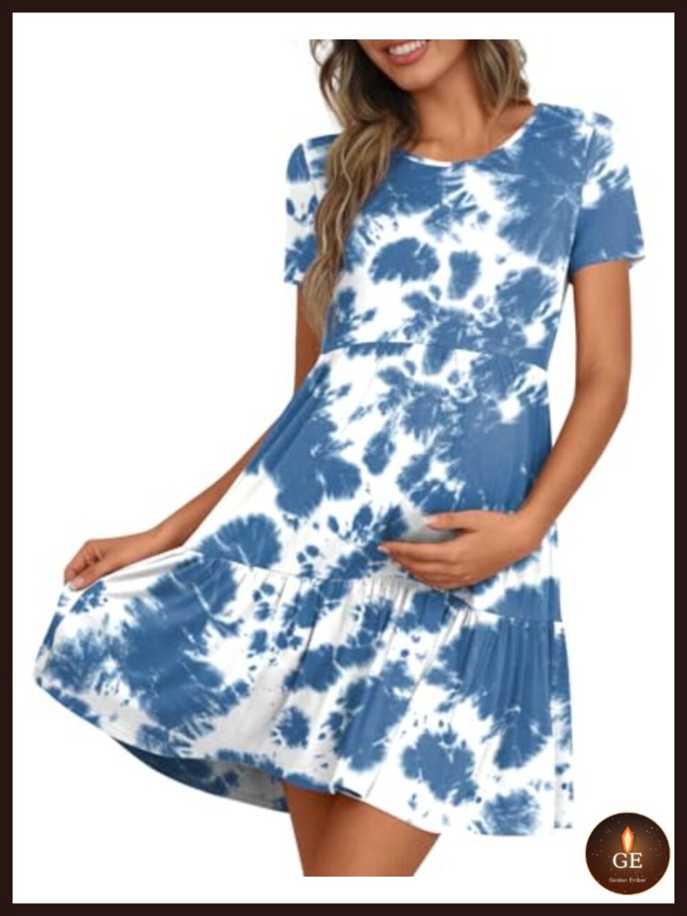 Maternity Dress Summer Short Sleeve Flowy Tiered Maternity Photoshoot Dress